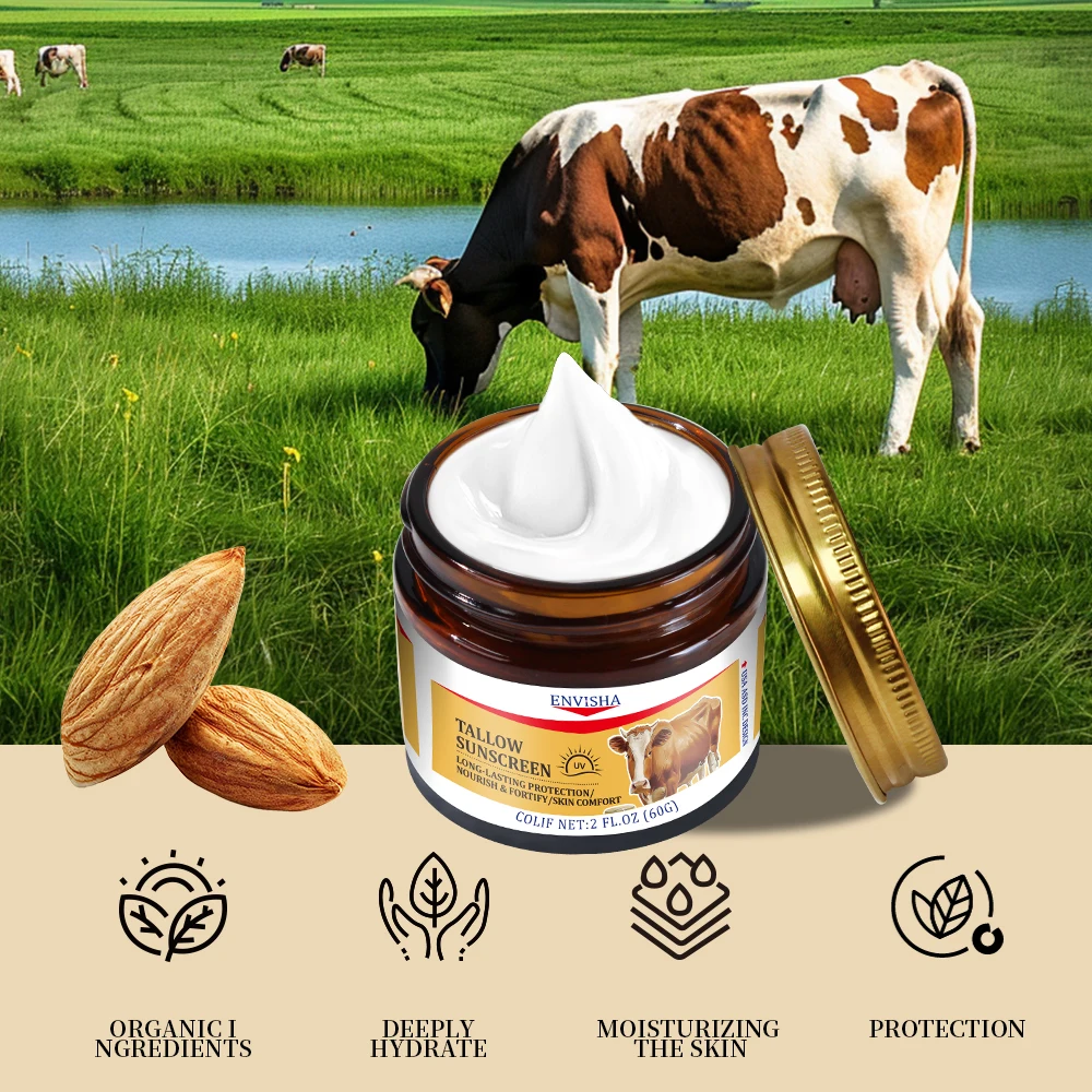 Factory Private Label Unscented Grass Fed Suncream Outdoor Body Face Sun Moisturizing And Smoothing Skin Tallow Sunscreen