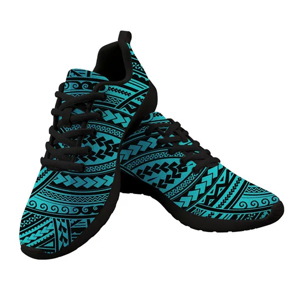 Dropship Polynesian Traditional Tribal Print Sneakers Breathable Mesh Black Male Trainers Gym Running Shoes Men