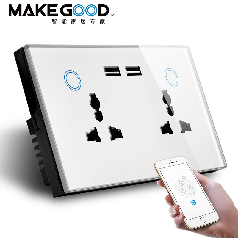 MAKEGOOD 147mm*86mm compatible with Alexa and Google home Power Metering Functioon Tuya App UK double universal socket