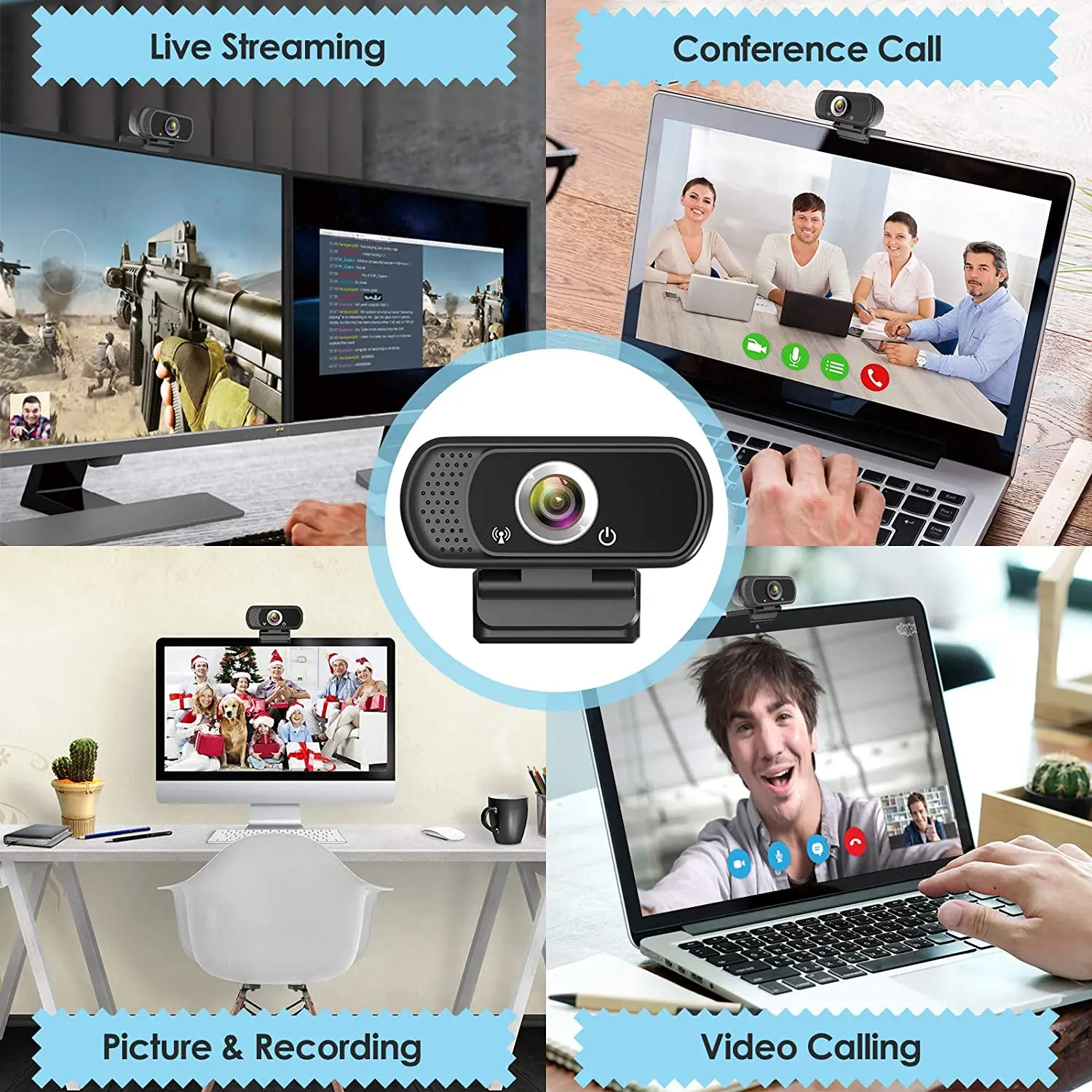 Webcam with Microphone, Web Camera Full Hd 1080P Webcam with Cover Tripod, Laptop PC Desktop Computer Camera-dropshipping