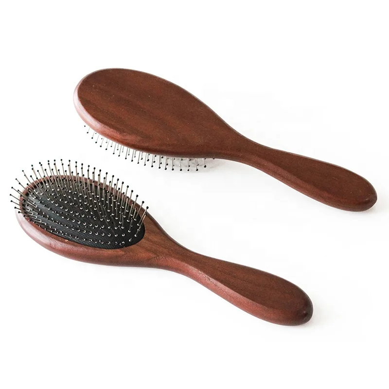 
Oval wooden metal bristle pins detangling hair brush cushion detangler for hair 