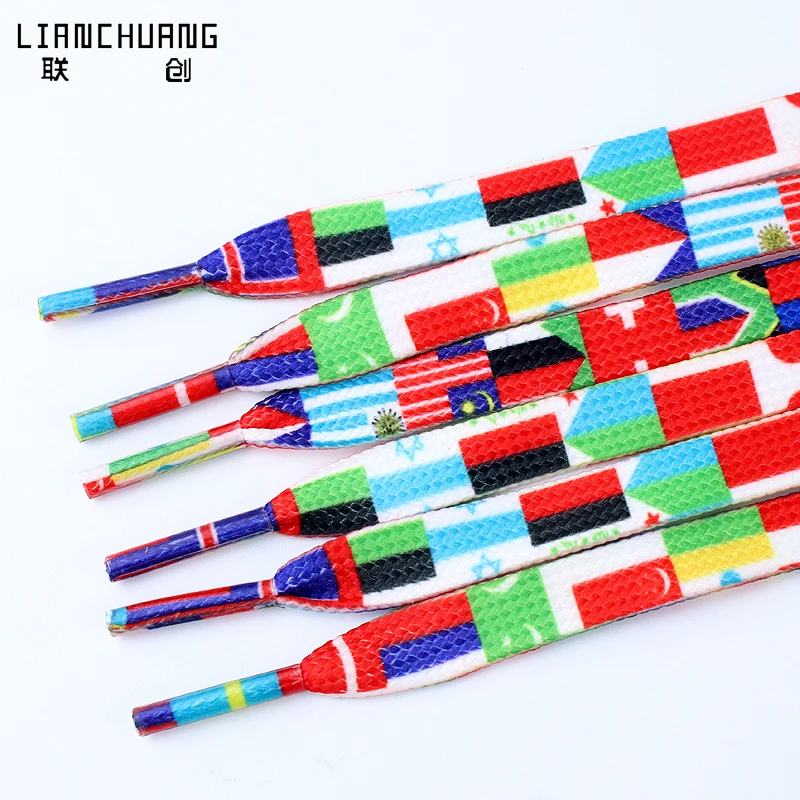 Custom Printed Logo Wide Sublimation Shoes Lace Polyester Flat Colorful Shoelace For Sneakers And Shoes