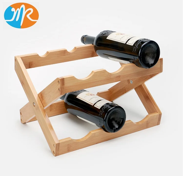 Bamboo Wood Foldable Wine Bottle Display Rack shelf