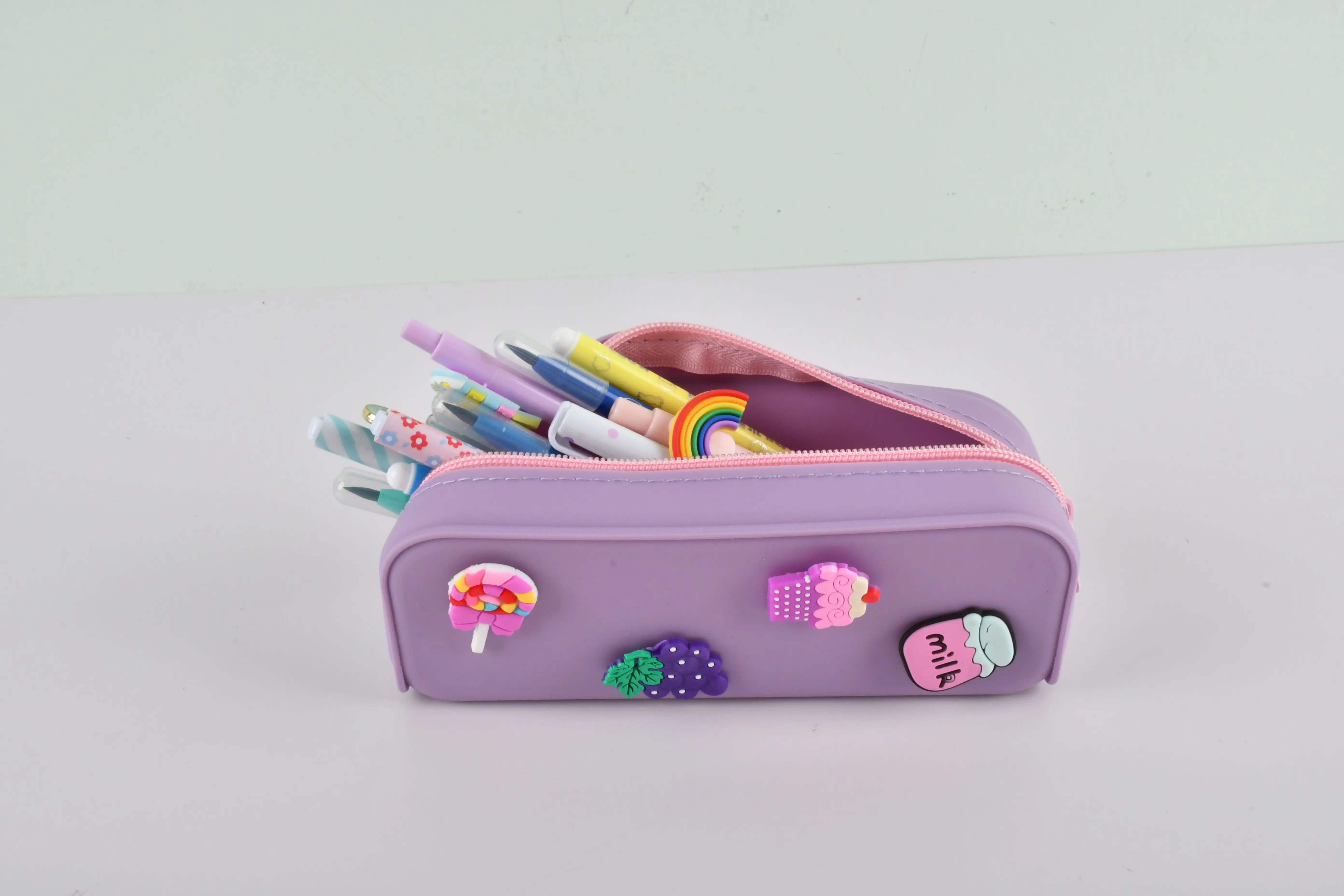 Large Capacity Fancy Custom Cute DIY Rubber Silicone Croc Charm Pencil Case Pouch for Kids