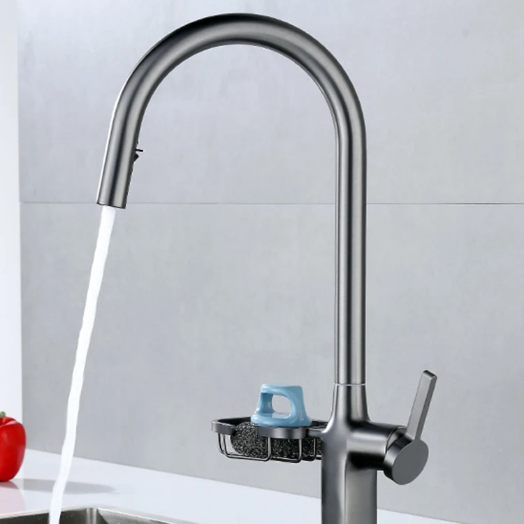Samiyah High Quality Matte Gun Black Pull Out Sprayer Kitchen Faucet Kitchen Faucets With Brass Shelf