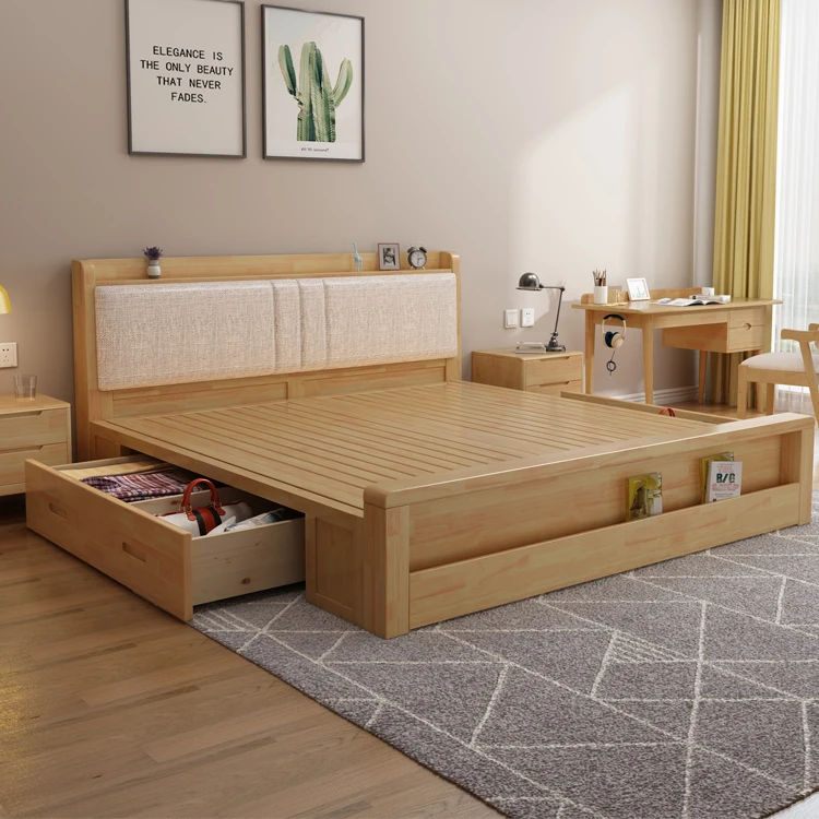 Современная нордическая обивка, кровати с укороченной платформой, с хранилищем, 1,8 и 1,5 метров, мебель для спальни, простая кровать, кровать из массива дуба