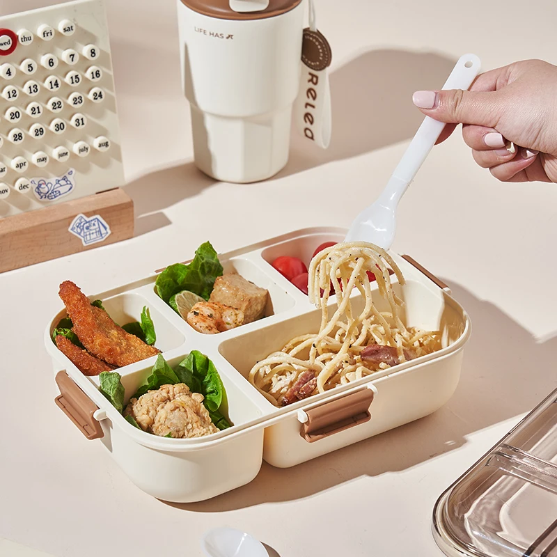 5 Compartment Plastic Office School Lunch Container with Spoon Bento Lunch Box Adults And Children