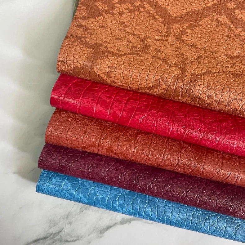 New wholesale Embossed Tow-tone Crocodile Snake Pattern Faux Animal PU Synthetic Leather Fabric 0.7 mm for garment, pack, jacket