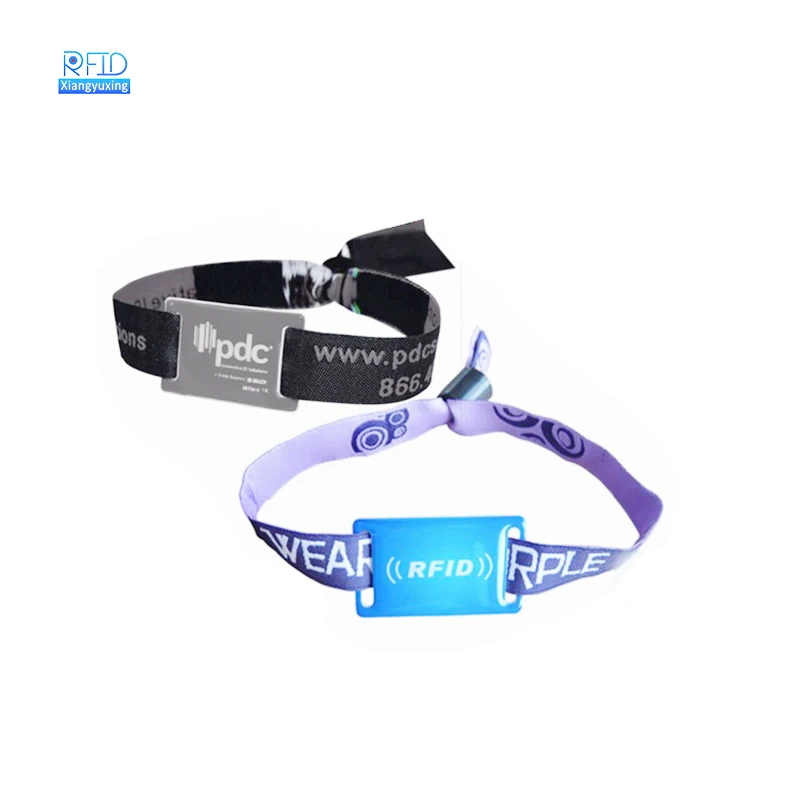 Custom Hot sale RFID Woven Fabric Elastic 13.56mhz NFC Bracelet  rfid wristbands