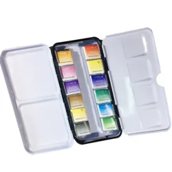 Portable metallic bright color non-toxic art tools painting  12-color watercolor case box