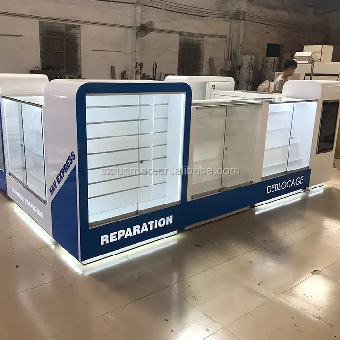 Mall Small Cell Phone Accessories Kiosk Of Cell phone Repair Kiosk & Retail Mobile Phone Case Wooden Showcase For Sale