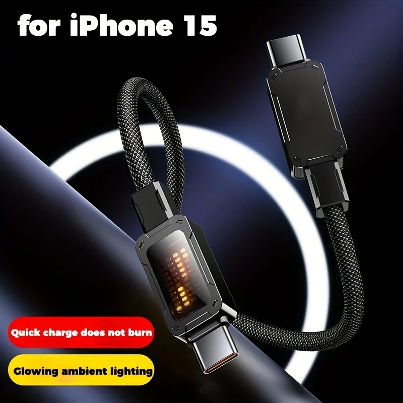 120cm Type C Data Cable with 100W Max Power Support Mecha Light Ambiance Durable Fabric High-Speed Data Transfer for iPhone 16
