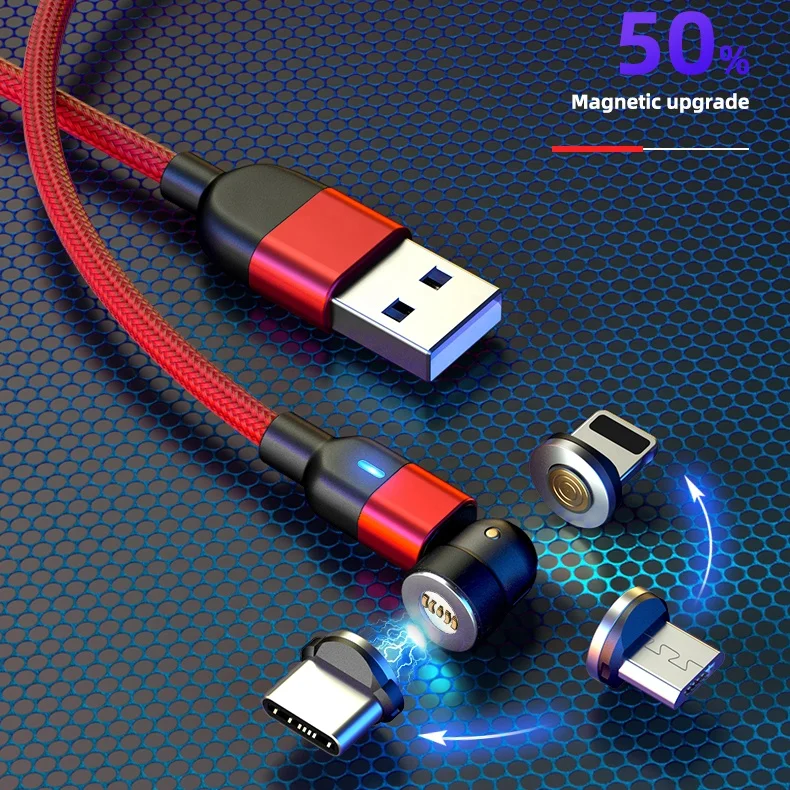 phone magnet charger 540 degree rotating 3a magnetic charging cable magnetic phone charger led magnetic charging cable