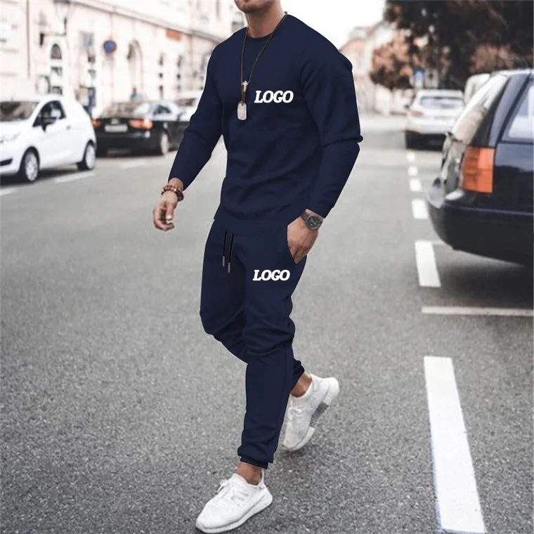 Wholesale Custom Logo Men Plain Tracksuit Jogging Jogger Suit Set Crewneck Sweatshirt Sweatsuit Men 2 Two Piece Pants Set