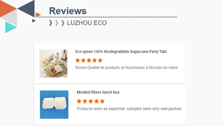 LUZHOU Natural Sugarcane Bagasse Renewable Plant Fiber Tree Free 3-Compartment Clam Shell Container