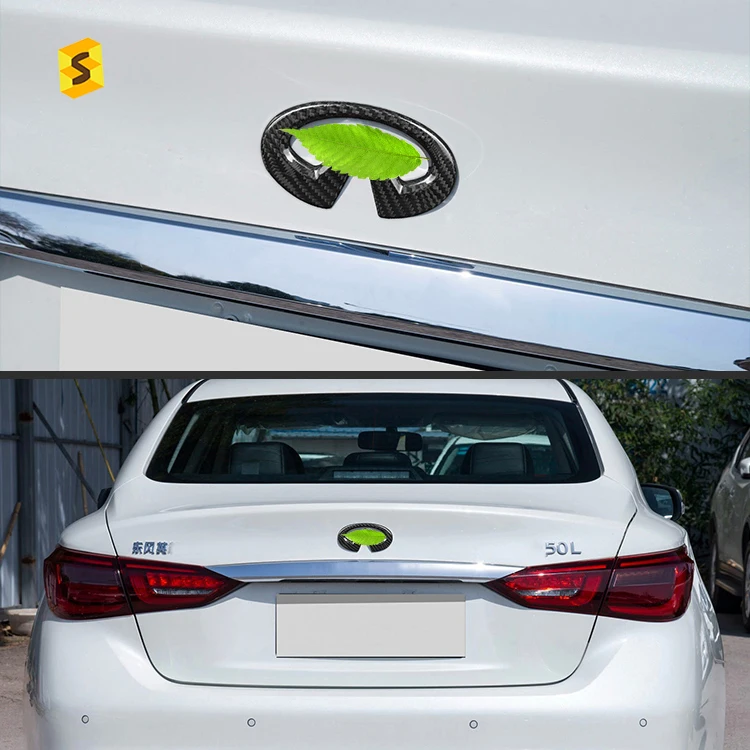 ES Real Carbon Fiber Car Part Auto Car Exterior Accessories Trim For Infiniti Q50L Car Rear Logo Emblem Badge Cover