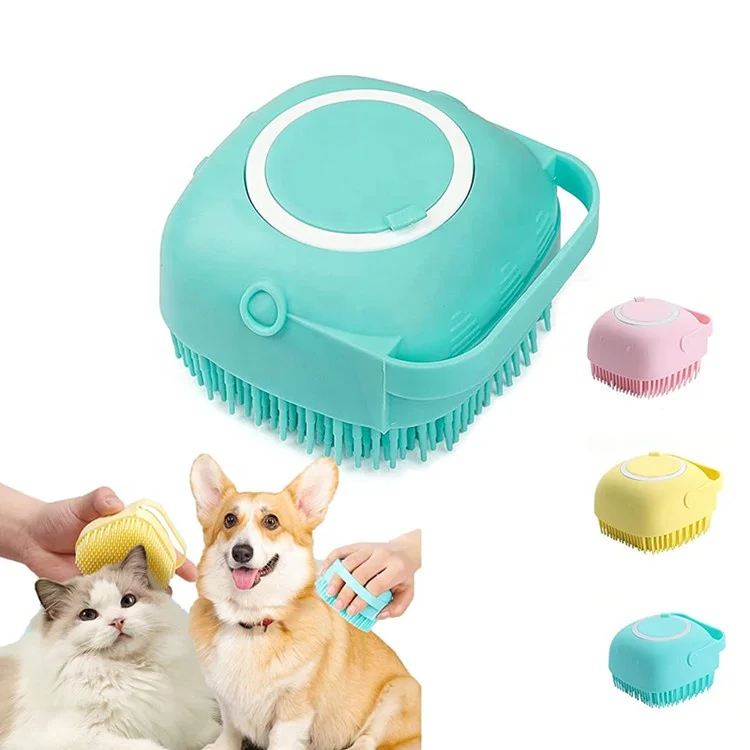Dog Bath Brush Pet Massage Brush Shampoo Dispenser Soft Silicone Brush Dogs and Cats Shower Grooming Comb