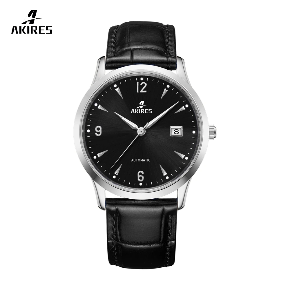 Akires Watch Glass Sapphire Crystal Genuine Leather 316L Stainless Steel Automatic Men Mechanical Vintage Wrist Watch