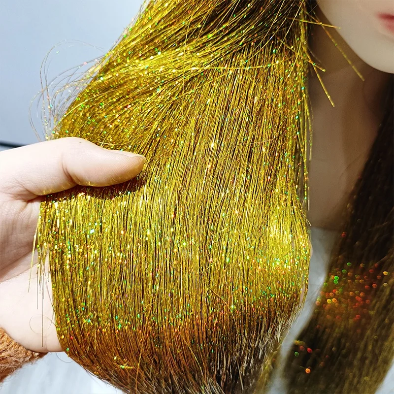 Wholesale High Quality Golden Full Tinsel Lace Front Wigs Long Straight Tinsel Hair Lace Wigs for Ladies Cosplay Party