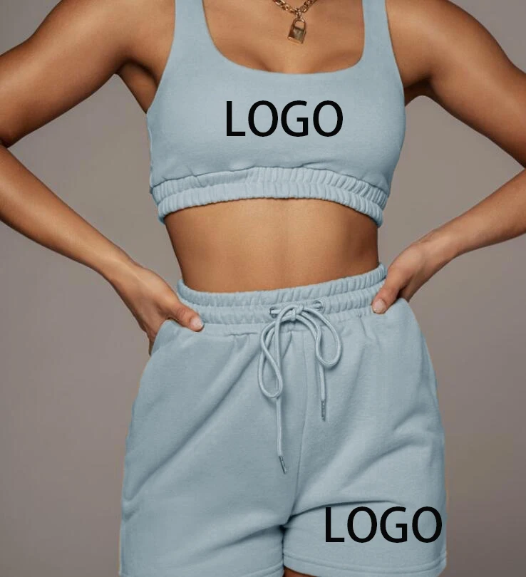 Custom Logo Women Outfits Two Pieces Biker Shorts Set Sleeveless Tracksuit Tank Crop Top Shorts Set for Women