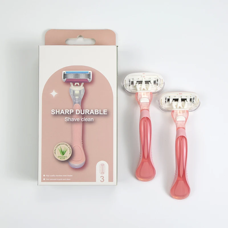 Hot Selling Pink 3 Stainless Steel Blade Women Facial Makeup Shaving Razor With 4 Cartridge System Razor