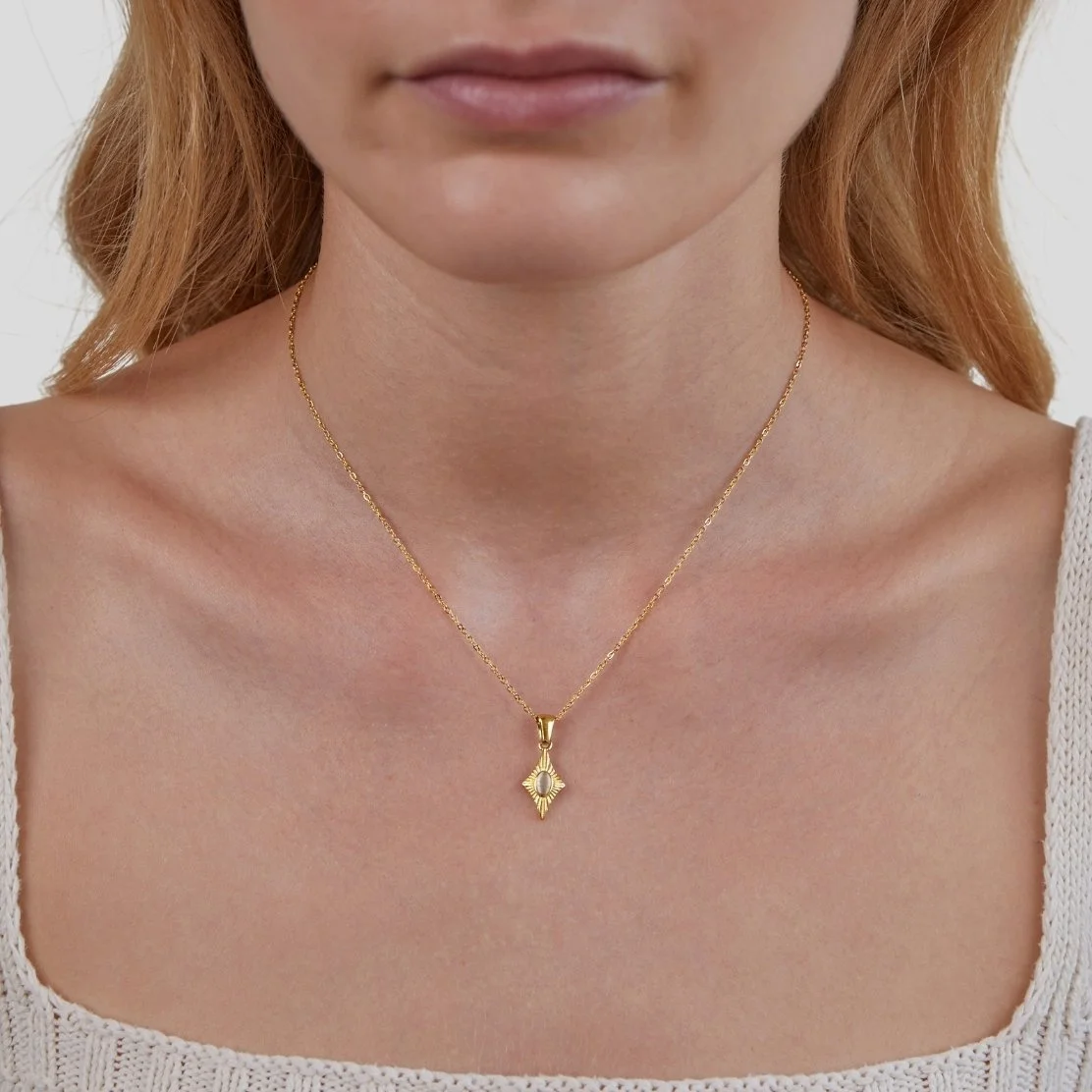 Milskye elegant jewelry 925 sterling silver 18k gold plated rhombus luna white opal necklace