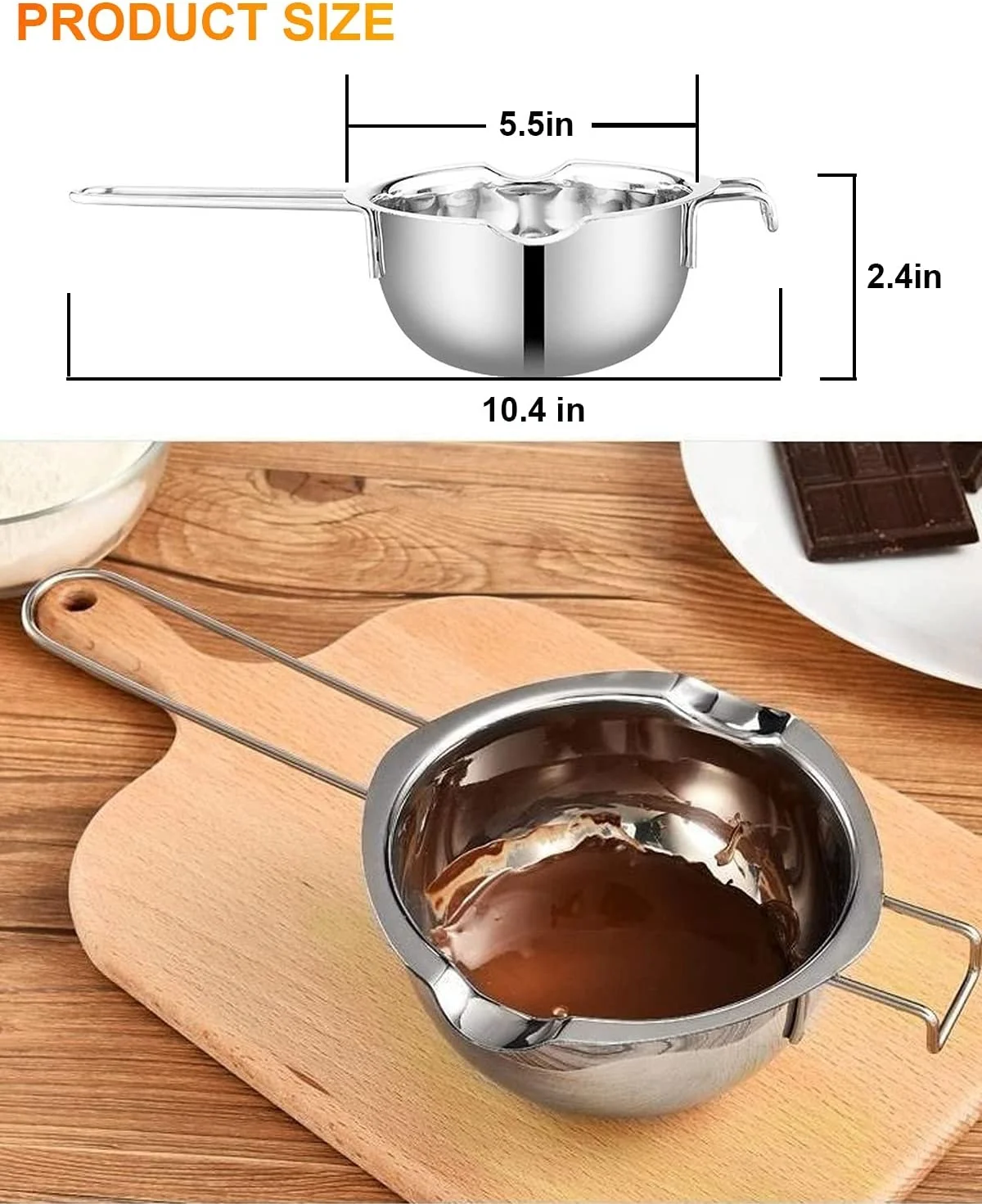 Amazon Hot Sale Long Handle Chocolate Pot Stainless Steel Sugar Melting for