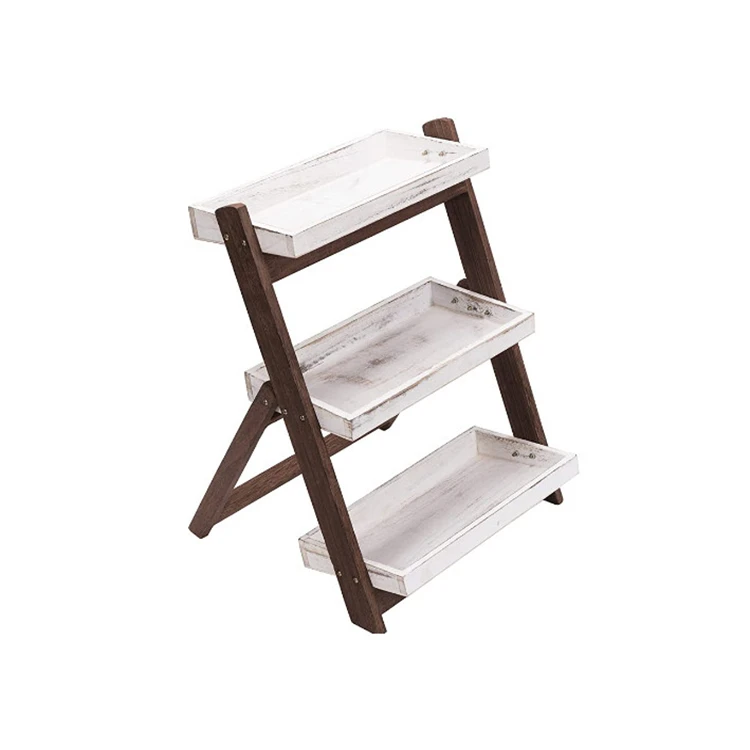 3 tier vintage white burnt brown freestanding retail plants rack wooden display shelf