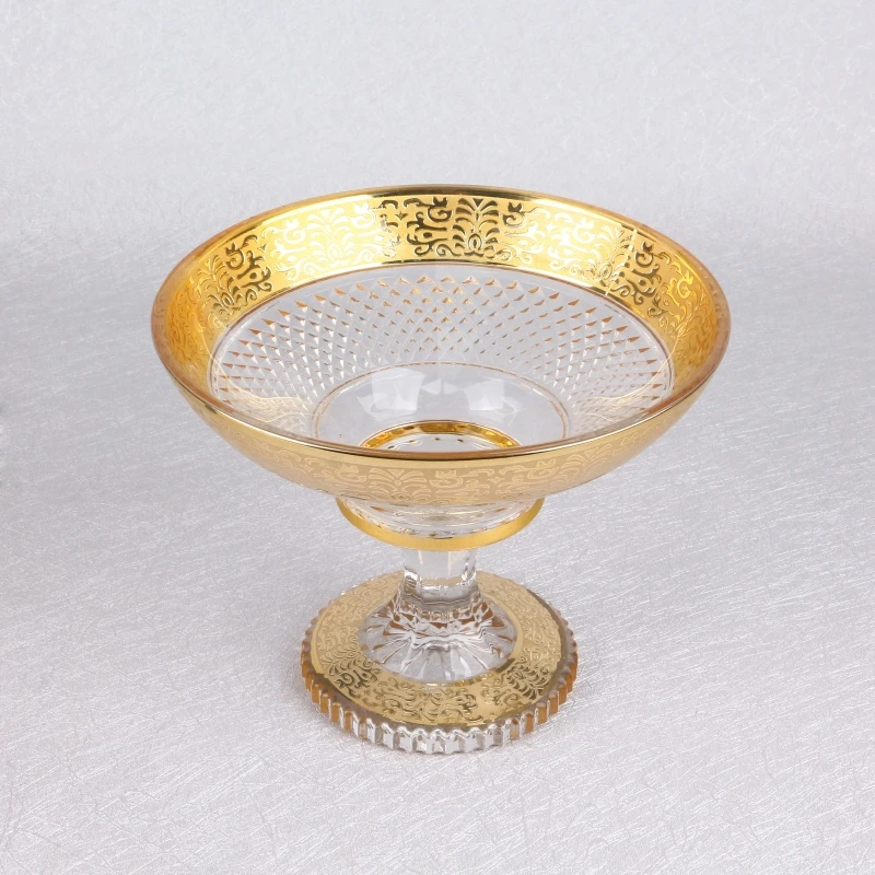 Small size golden footed glass bowl with bohemia design for home decoration