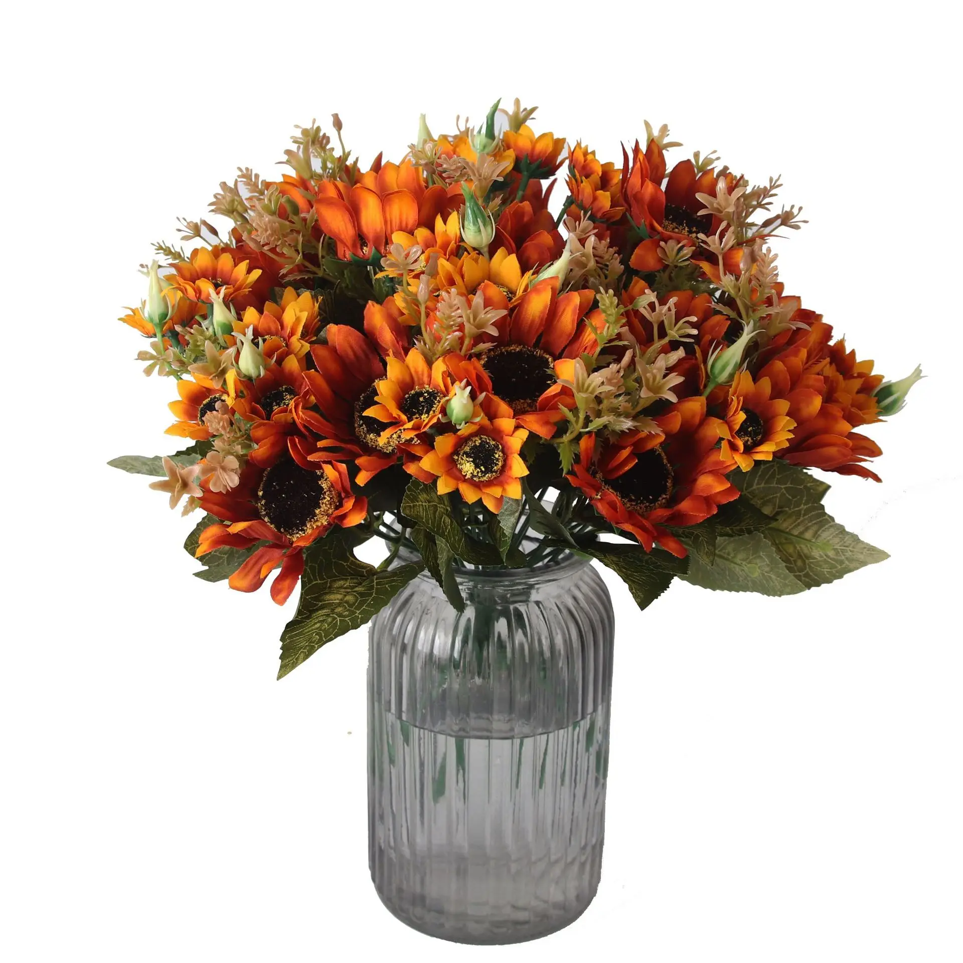 Silk Sunflowers Artificial Flower Bouquet High Quality Vintage Sunflower Autumn Flower Faux Flowers Bunch