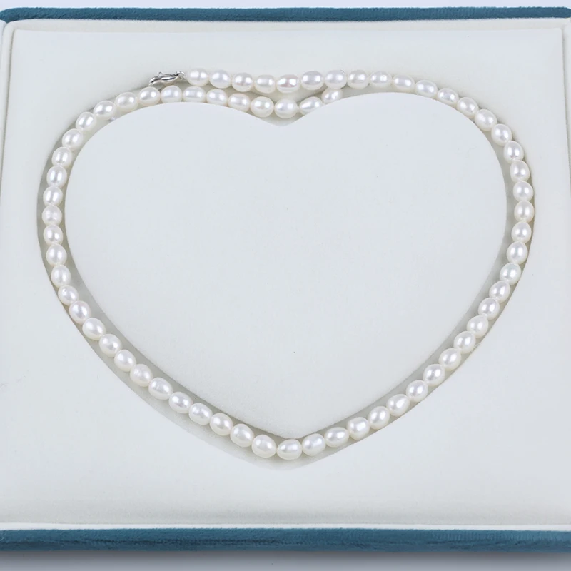 925 silver lobster clasp 6-7mm cultured natural white original real fresh water rice pearl necklace jewelry