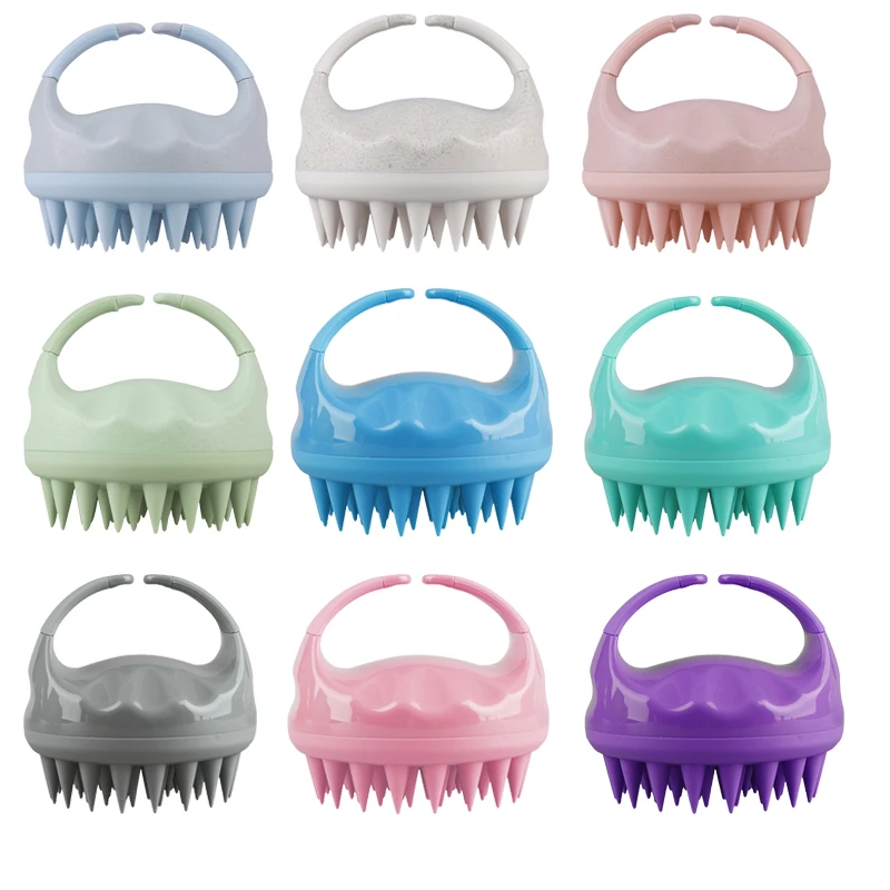 LOHAS Logo Customization Wheat Straw Silicone Hair Scalp Massager Shampoo Brush Green With Round Shape