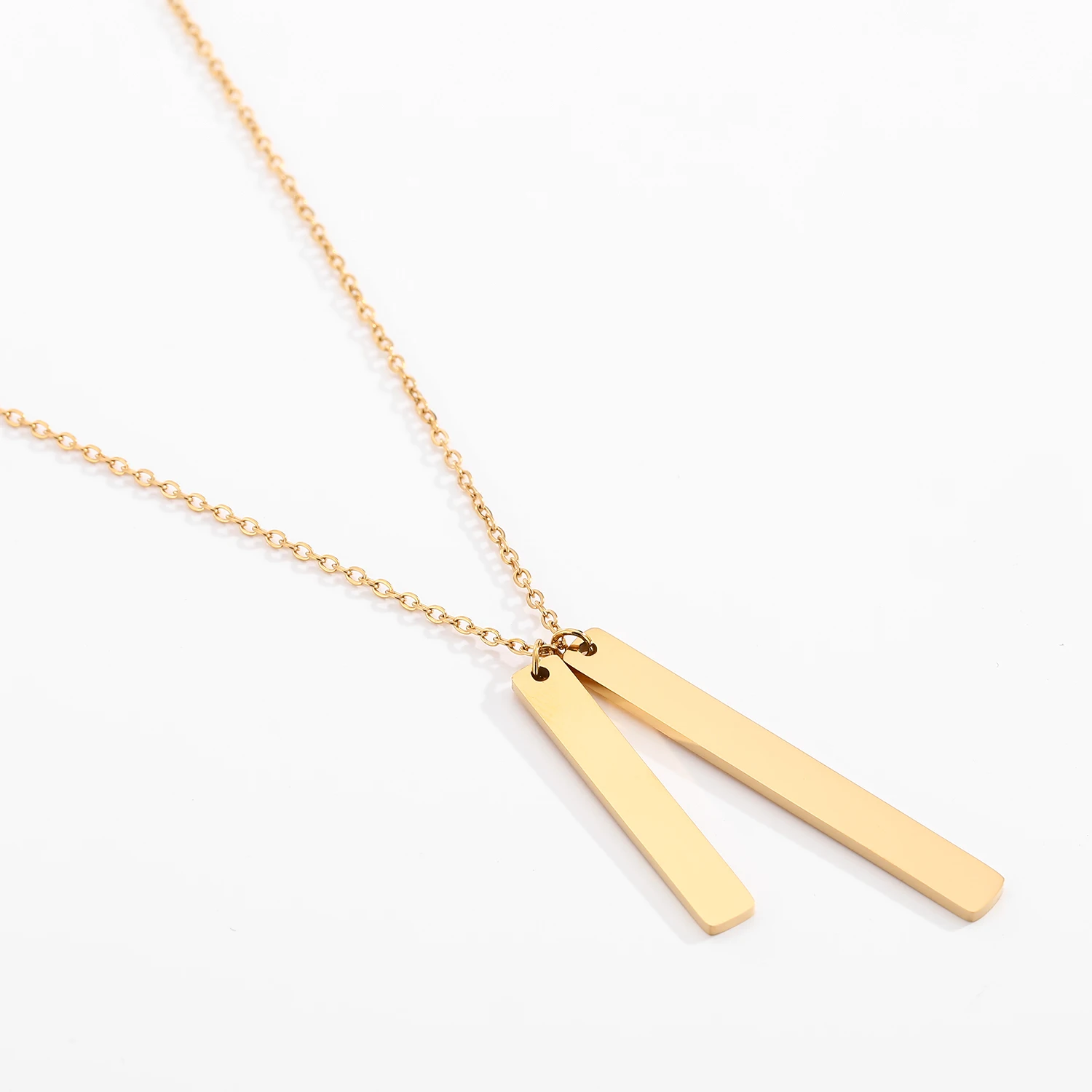 High quality  316L Stainless Steel 14k rectangular blank vertical bar pendant necklace Jewelry women