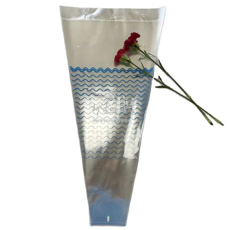 Wholesale high quality transparent custom printed bouquet sleeve plastic flower packaging bag