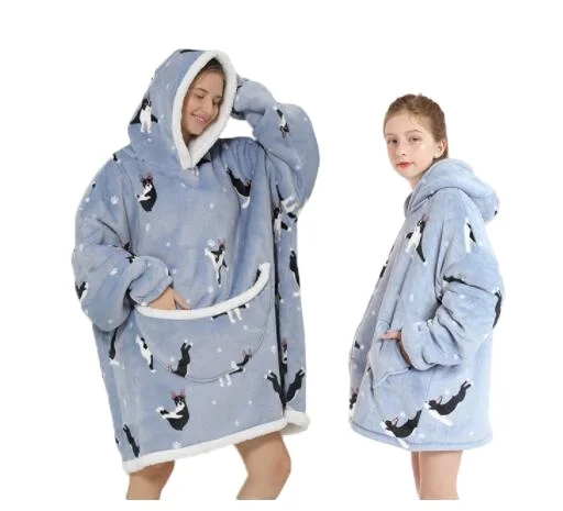 Songmai Oversized Sherpa Hooded Sweatshirt Blanket, Fleecehug Hoodie Wearable Print Blanket, TV Blanket