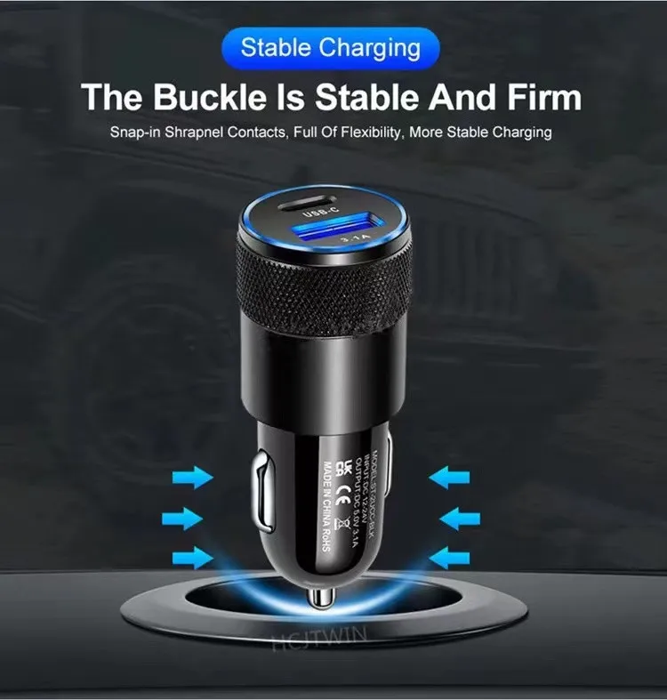 Hot Sale Fast Car Charger 3.1A/15W Mobile Phone USB Charger Adapter 2 Port Cigarette Lighter