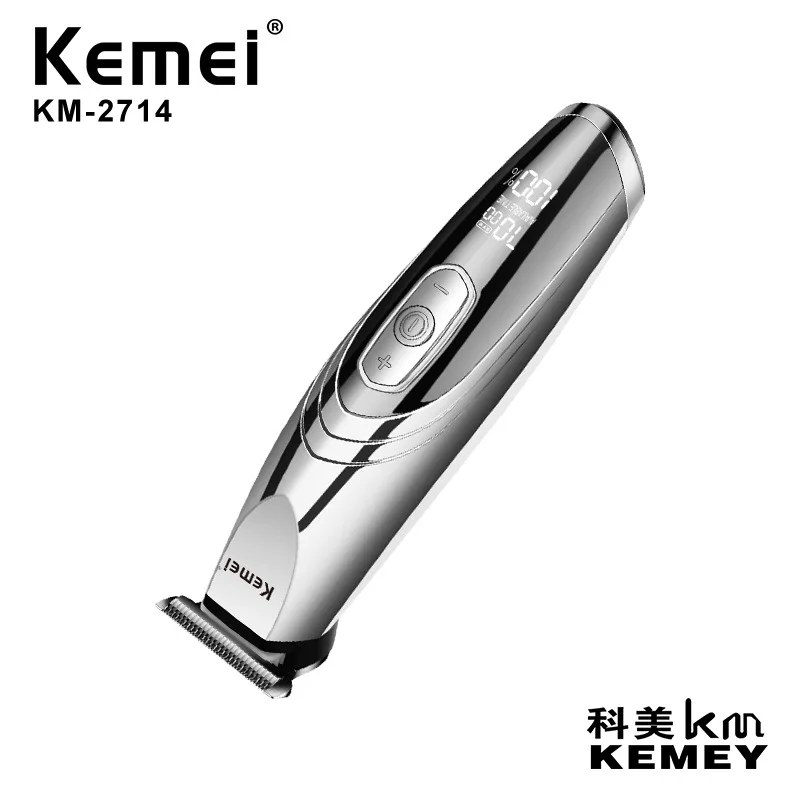 
Kemei KM-2714 USB dual rechargeable professional noise reduction stainless steel cutter head LCD display safety material silver 