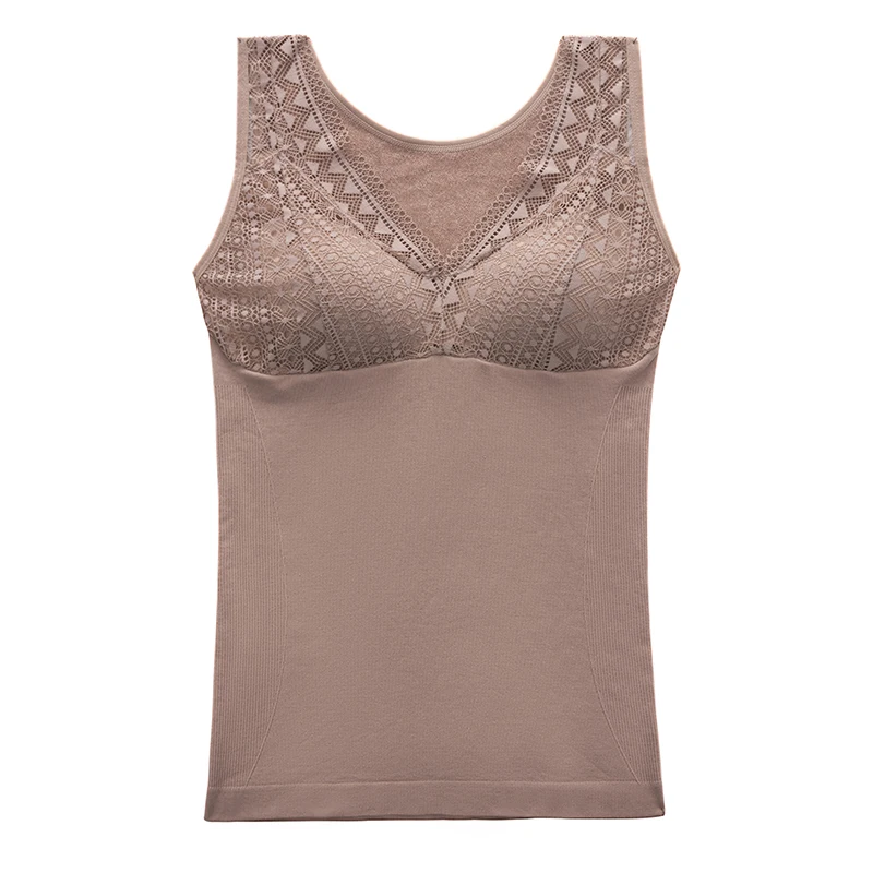 
Ladies warm vest plus velvet thick double-layer slim body shaping vest with chest pad seamless vest 