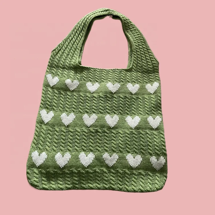 Moyamiya 2024 new hot selling Woven Crochet Knitted Hand Tote Bag Red Heart Shopping handbag holiday beach bags