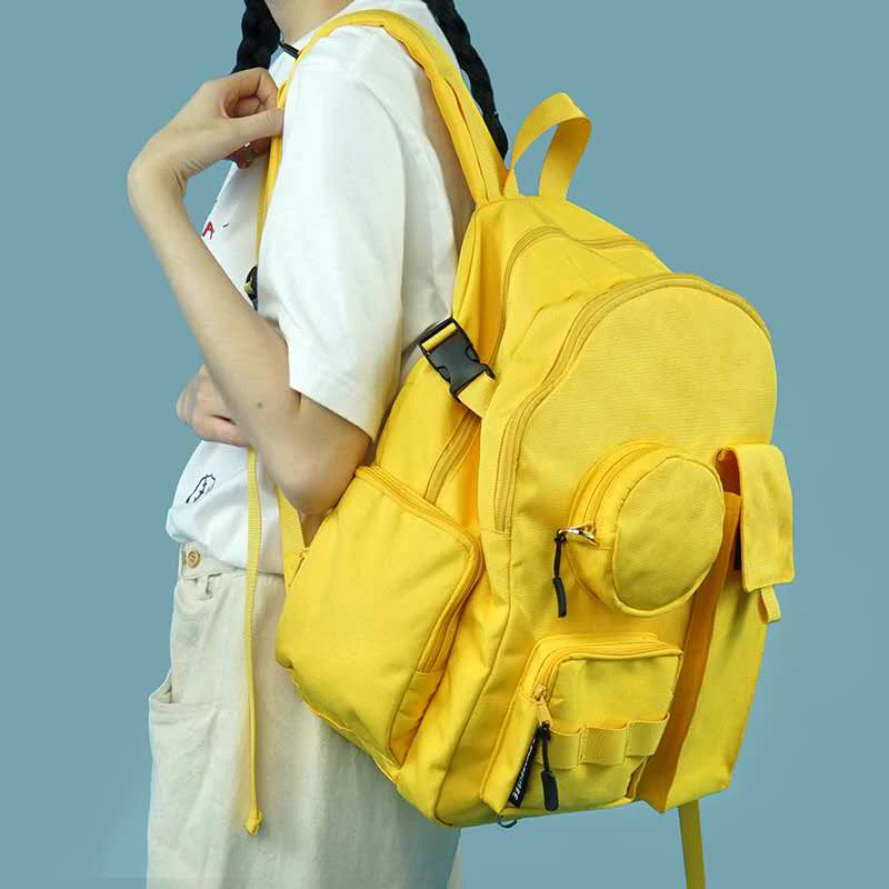 Настраиваемый водонепроницаемый желтый рюкзак для улицы, женский черный студенческий рюкзак