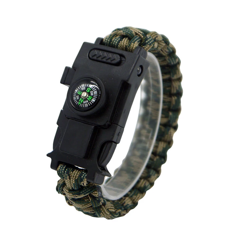 5-in-1 outdoor multi-function whistle bracelet LED light SOS signal bracelet Hiking flint knife rope seven-core umbrella rope