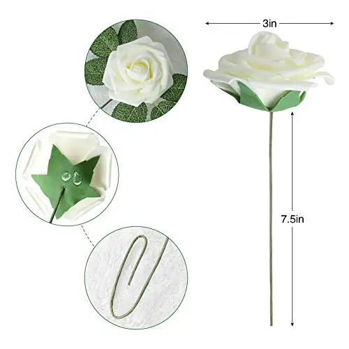 White Artificial Flower Combo Ivory Rose 25pcs white silk Roses with box Centerpieces Arrangement DIY Wedding Bouquet decoration