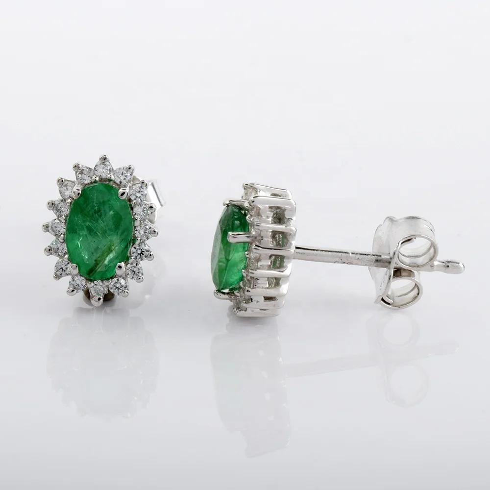 Handmade 925 Sterling Silver Earrings 18K Gold with Best Quality Colored Emerald Designed for Working Women