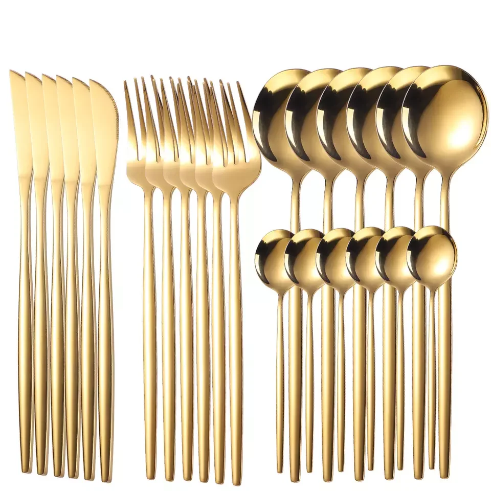 Best Quality Kitchen Gold Cutlery Set Flatware 410 Stainless Steel Cutlery Flatware Set for Party Camping
