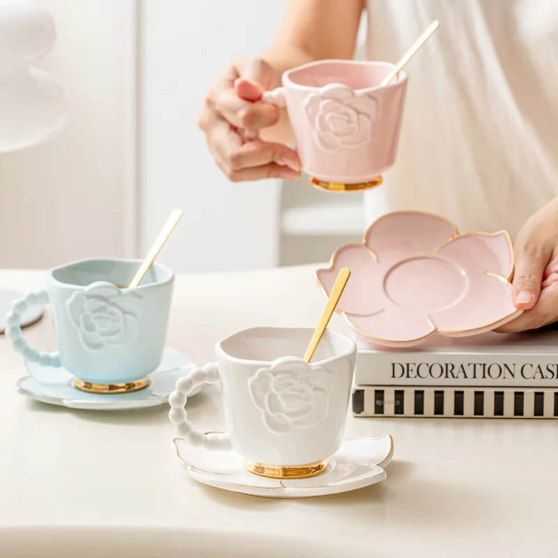 New Nordic Porcelain Royal Ceramic Decorative Tea Cups Gradient Pearl Shell Petal Shape for Coffee Tea Gift Customizable