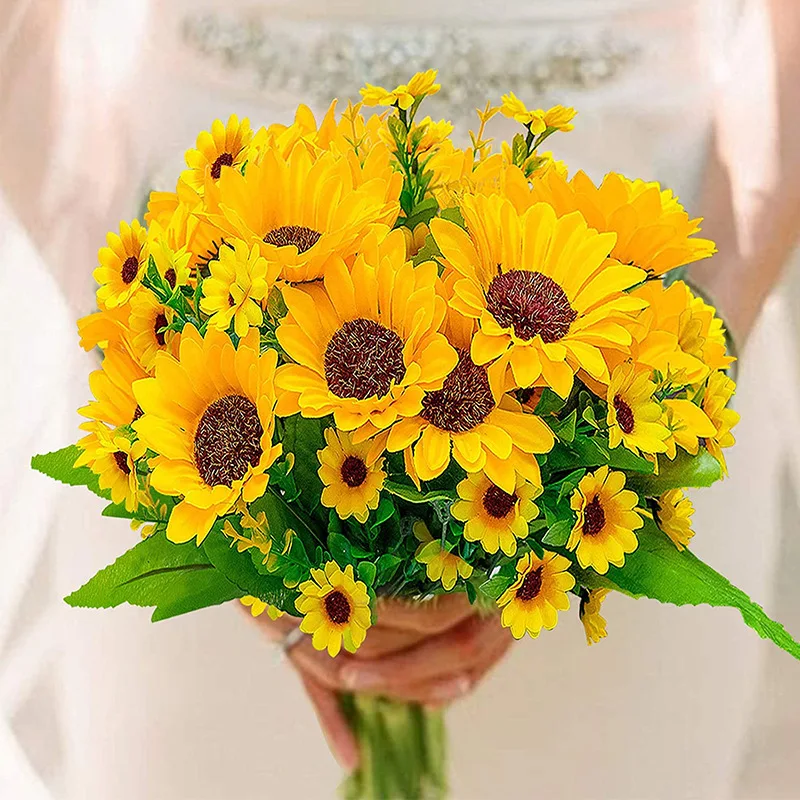 Artificial Flower Yellow Silk Sunflower Bouquet Decoration Outdoor Flower Arrangement Artificial Sunflower