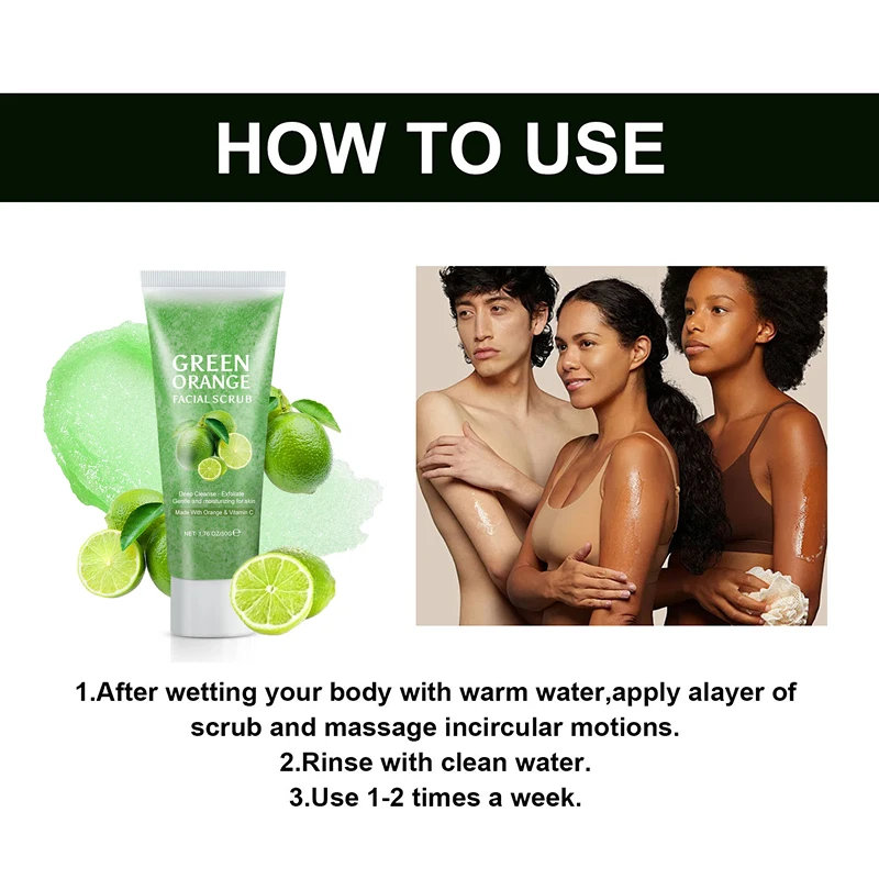 Best Selling 50g Face Skin Care Deep Cleanse Moisturizing Exfoliate Green Orange Facial Scrub