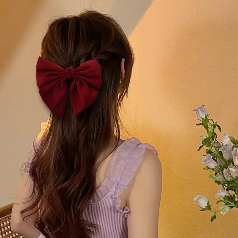Fashion Ribbon Hairgrips Big Bowknot Hairpins Simple Solid Color Hair Barrettes For Women