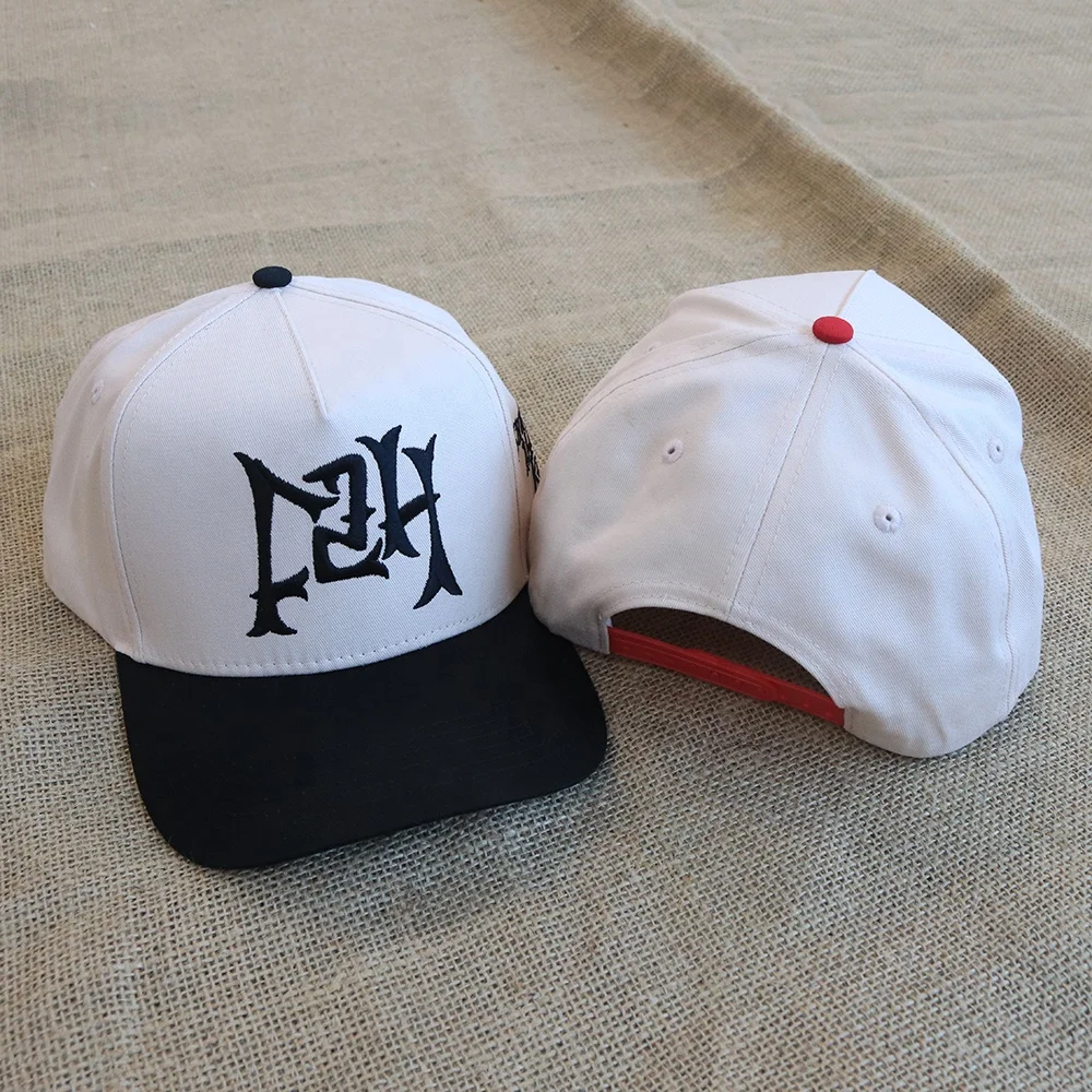 Custom Made Men High Quality 5 Panel 3D Embroidery Logo Two Tone Structured Baseball Cap,Plastic Snap Back Sports Hat