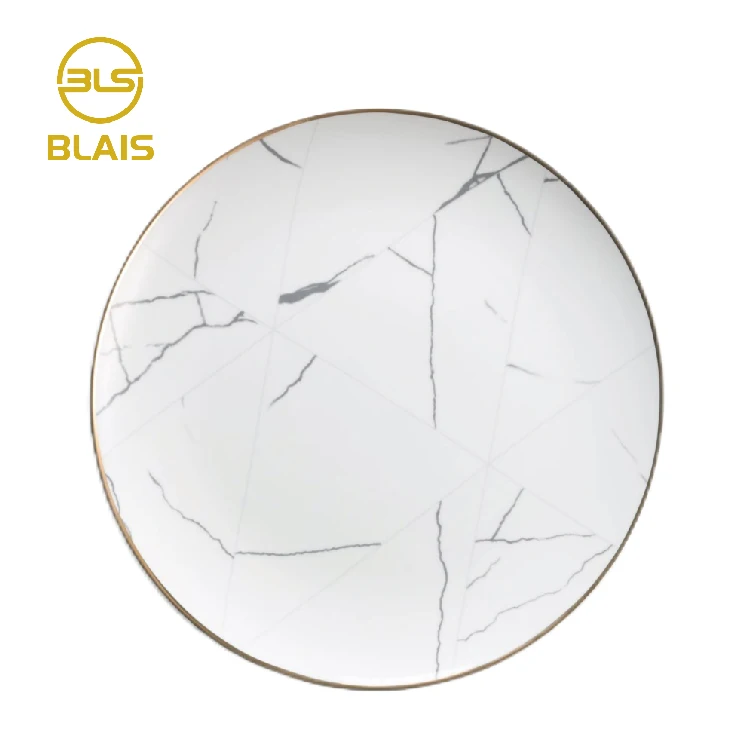 modern simple dining wedding gold rim white porcelain ceramic marble plate dinnerware set, bone china luxury table setting